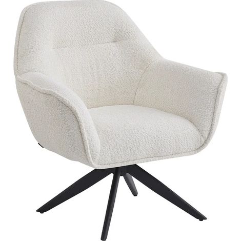 Fauteuil pivotant 360° tissu bouclette écru et pied en métal - EDWARD