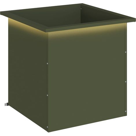 Jardinière de jardin avec LED Vert olive 50 × 50 × 48 cm Acier