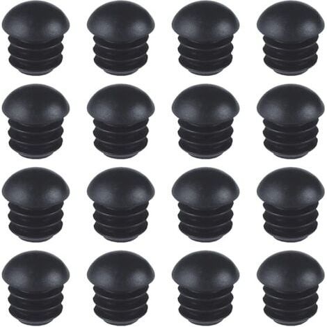 Bouchons Ronds en Plastique (16mm)(Noir), 16 Pièces Embout Bouchons pour Tube de Chaise de Rond, Empiècements Embouts Ronds Bombés Nervurés pour Pieds de Table, Chaise, Meuble (1/5)