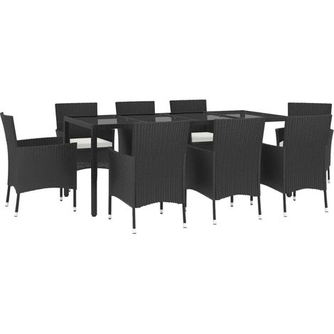 Set da Pranzo da Giardino 9 pz con Cuscini Nero in Polyrattan vidaXL (1/4)