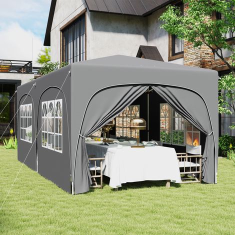 Gazebo pieghevole a scomparsa 3 x 6 m, protezione UPF50+, altezza regolabile, con borsa per il trasporto e sacchi di sabbia, grigio chiaro.