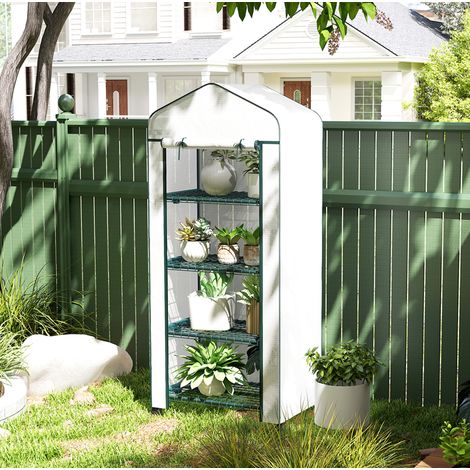 Mini serre de jardin à roulettes avec 4 étagères, 69 x 50 x 165 cm, blanche DESVIAE (1/5)