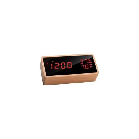RGE Réveil numérique en bois, alarme électronique alimentée par USB, affichage LED de l'heure, de la température et de l'humidité (1/5)
