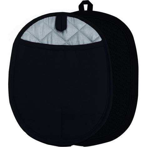 Lot de 2 maniques silicone 24x19 cm, poches, nervurées, résistantes à l’eau et à la chaleur, noir