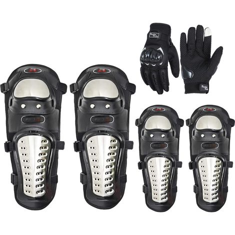 Lot de 6 genouillères et coudières pour adulte en alliage d'acier avec gants de moto, genouillères de motocross, équipement pour moto tout-terrain, pour homme et femme (gants, taille L) (1/5)