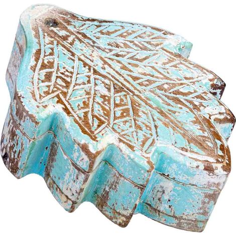 Caja de madera tallada acabado artesanal envejecido azul 17x13.5x5h cm (1/5)