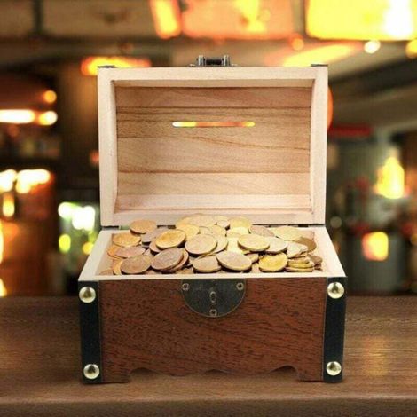 Tirelire coffre au trésor en bois style rétro, boîte de rangement décorative pour ranger petits objets et accessoires, décoration d'intérieur vintage (1/4)
