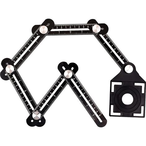 ZOLGINAH Règle de Mesure Multi-angle, outil de gabarit à six côtés en alliage d'aluminium, outil de mesure multi-angle, avec poinçon, guide de perçage pour carrelage en céramique, pour bricoleurs (1/5)