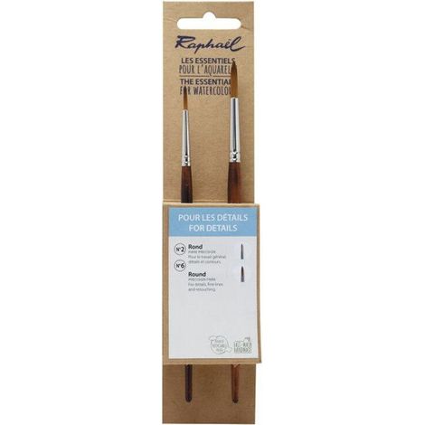 2 pinceaux aquarelle Raphaël Les Essentiels pour les détails n°2 et n°6 rond