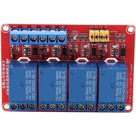 Modulo relè a 4 canali 5V/12V/24V, scheda modulo relè optoaccoppiatore con trigger alto e basso per Arduino (5V)