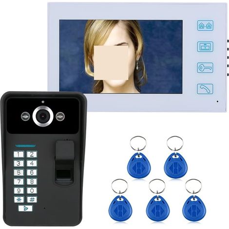 Caméra de sécurité sans fil avec sonnette vidéo 7 pouces filaire visiophone interphone vidéo visuel interphone de conversation bidirectionnelle empreinte digitale avec caméra IR extérieure étanche Ins (1/5)