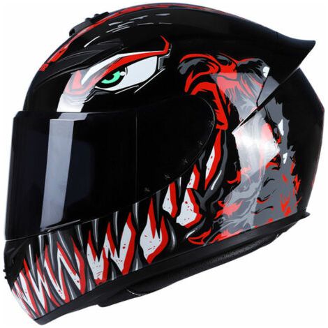 Les casques de la série Venom, design à dents noires et rouges, taille M, sont idéaux pour offrir une protection pendant les activités.