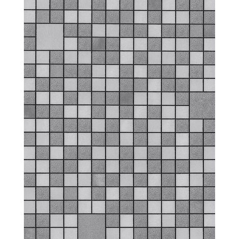 Carta da parati cucina e bagno EDEM 1033-16 Carta da parati in vinile goffrata con forme geometriche ed accenti metallici argento platino grigio 5,33 m2 (1/3)