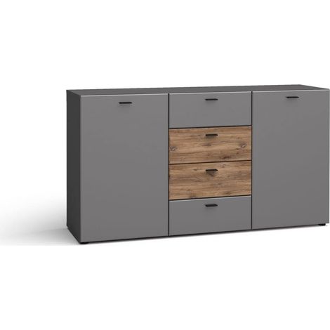 Mobile Comò soggiorno Mila buffet con 2A 4C cm150x40x81h  grafite opaca rovere
