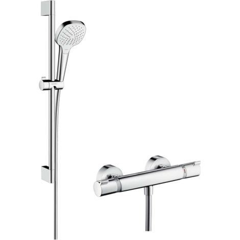 Hansgrohe Croma Select E - Set doccia Vario con termostato, 3 getti, asta doccia 65 cm, bianco/cromato 27081400 (1/2)