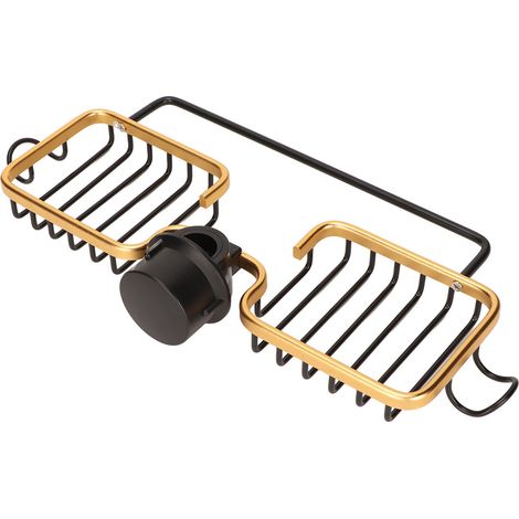 Étagère de Rangement pour Robinet avec Deux Bacs Aluminium et Plastique, Porte-Serviette pour Éponge et Torchon, Cuisine Salle de Bain Noir Doré