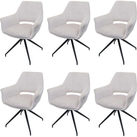 Lot de 6 chaises de salle à manger HWC-M53, chaise de cuisine avec accoudoirs, pivotante Auto-Position, métal tissu/text (1/5)