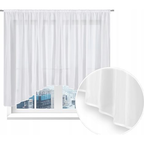 Klassischer Vorhang aus glattem, weißem Voile, 400 x 145 cm, trendiger Stil, für Wohnzimmer oder Schlafzimmer.