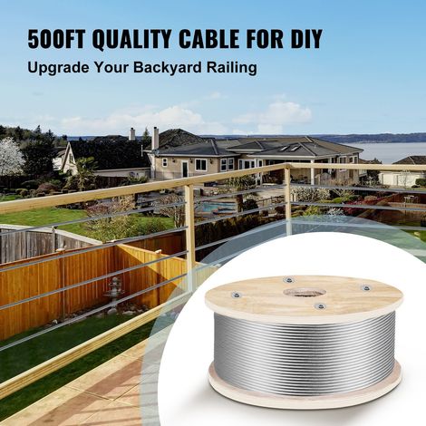 Cable Inox 152 m Câble Métallique Acier Inoxydable 4,8 mm Bobine Fil de Suspension 1x19 Brins Résistance à Rupture 1905,1 kg pour Rampes d'Escalier Corde à Linge Suspendre Guirlandes Lumineuses (1/5)