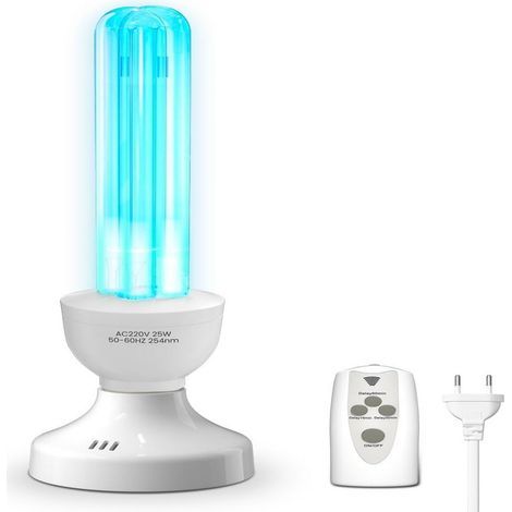 Lampe UVC - 25 W - 254 nm - Avec Télécommande Et Minuterie - Pour Stérilisation Air Et Surfaces - E27 - Tube En Quartz - Pour Chambre Cuisine Toilette - 1 Pièce (1/5)