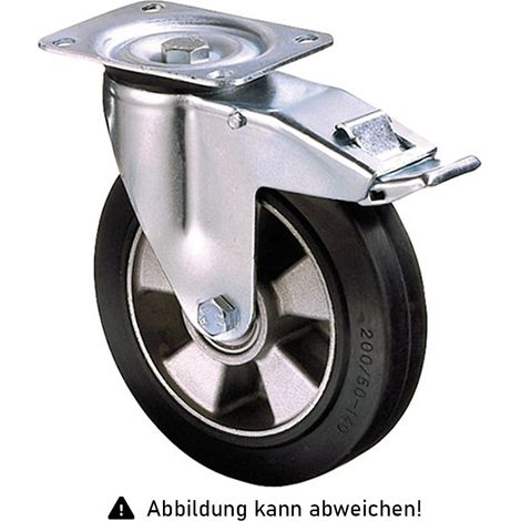 Rollcart Schwerlast Elastik-Lenkrolle mit Doppelstop Ø160x50mm 250kg Tragkraft und Guss-Felge