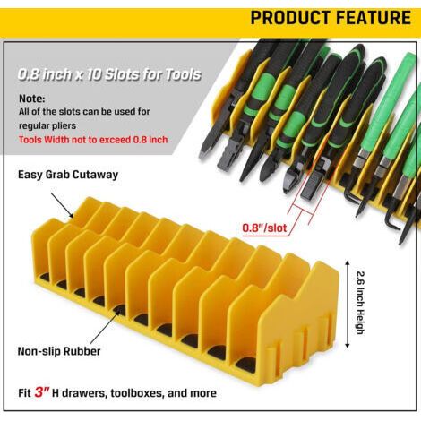 Ensemble de 2 organisateurs à clip avec base en caoutchouc antidérapante, pour boîtes à outils et rangement, conception extensible, compatible avec les tiroirs et boîtes à outils de 7,6 cm.