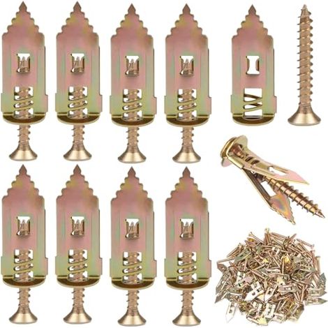 Lot de 160 ancrages autoforeurs pour cloison sèche avec kit de vis, ancrages muraux en acier zingué et vis autotaraudeuses, sans perçage ni trou dans le mur, pour plaques de plâtre, cloison (1/5)
