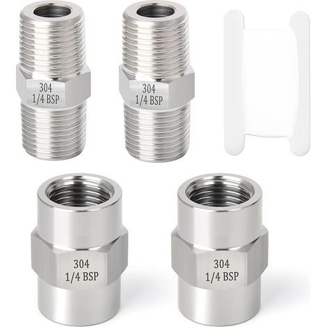4-teiliges Rohrverbindungsstück aus Edelstahl 304, Sechskantverschraubung, 1/4" x 1/4" BSP-Außengewinde, 1/4" x 1/4" BSP-Innengewinde (1/5)