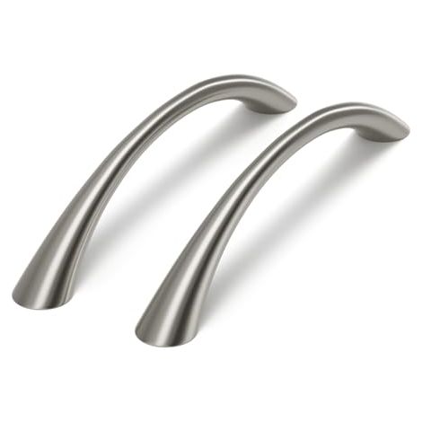 10 tiradores plateados para armarios de cocina, separación entre agujeros de 128 mm, tiradores de cocina curvos, tiradores modernos para armarios, tiradores para cajones, tiradores para puertas con ac