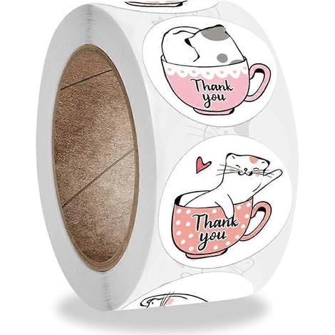 modèles d'autocollants « Merci » avec de jolis chats, ronds et adhésifs, parfaits pour cartes de vœux et cadeaux. (1/5)