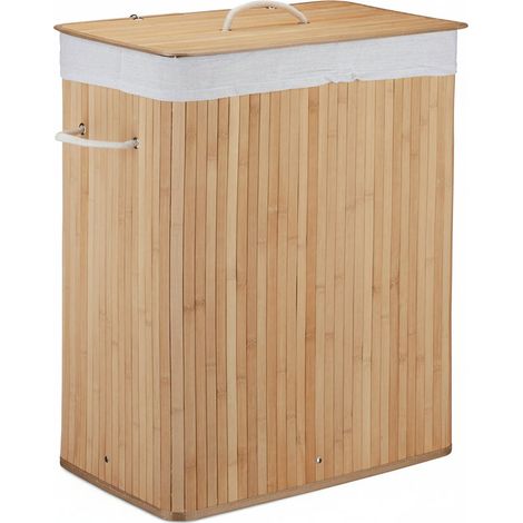 Cesto portabiancheria cesto 2 scomparti con sacco 95 litri bambù natura 1300019044