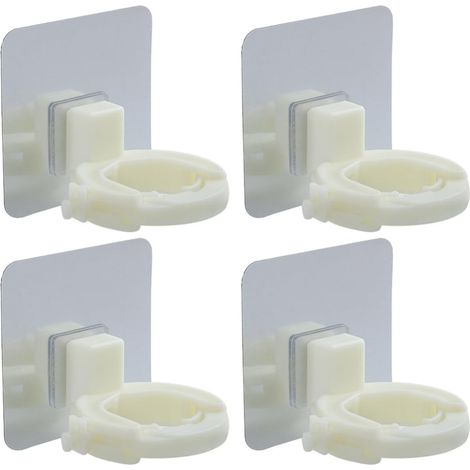 Lot de 4 supports muraux réglables pour flacons de gel douche et shampoing, avec fermoir auto-adhésif. (1/5)