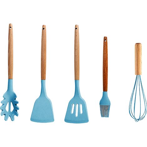 Ensemble Ustensiles Cuisine Silicone Bois - 5 Pieces Anti Brulure Poignée Ergonomique Pour Casseroles Et Poeles (1/5)