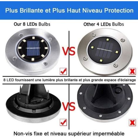 Lampe Solaire Exterieur - - 8 LEDs - Blanc Chaud - Etanche IP65 (1/4)