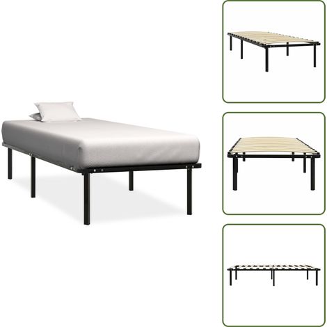 Cadre de lit sans matelas noir métal 90x200 cm - Cadre De Lit - Lit Simple - Lit Metal - Sommier À Lattes - Chambre À Coucher (1/5)