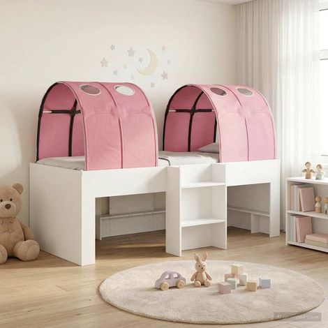 Lit haut pour enfants avec tunnel, 3 pièces, bois d’ingénierie, blanc et rose - PANGIVO (1/5)