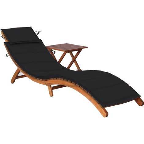 Bain de soleil avec table et coussin - Chaise de jardin Transat de jardin Bois d'acacia BV158748 - BonneVie (1/5)