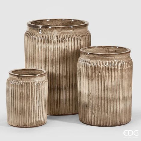 EDG Enzo De Gasperi Set 3 Pz Vaso Glaze Rotondo H 70 Cm H 55 Cm H 40 Cm Waterproof Sand