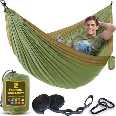 Double Hammock, Flexible, Ultra-Light & Portable, 350 kg Capacity, Ideal for Garden, Camping, Travel, Army Green.