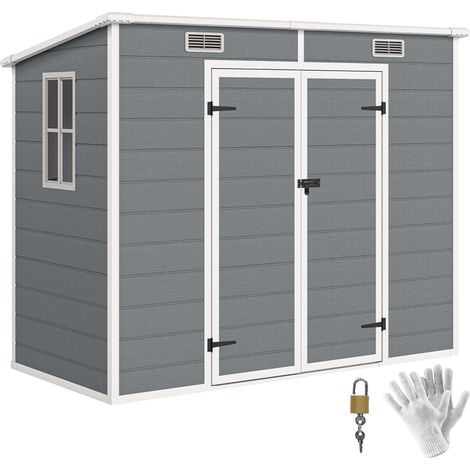 Abri de jardin 2,4 x 1,3 m — Abri de jardin en plastique avec plancher, fenêtres et portes verrouillables — Pour jardin et terrasse — Gris