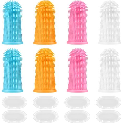 8 Pièces 360° à Doigts pour Chien et Chat en Silicone Souple, brosses à dent chien et chat en silicone souple, brosse a dent chien et brosse a dent chat animaux, hygiène dentaire efficace (1/5)