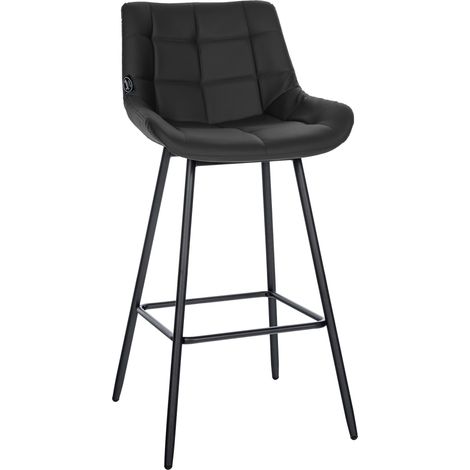 Sgabello da bar x1 con poggiapiedi rivestimento in PVC nero base a quattro gambe in metallo nero 100005458