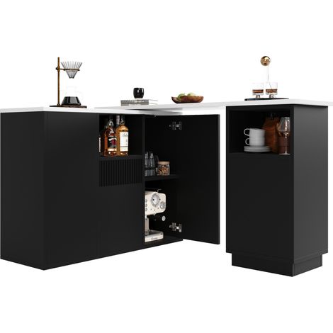 CHICFURN Isla de cocina giratoria 210 x 30 x 100,9 cm MDF negro efecto mármol con almacenaje (1/5)