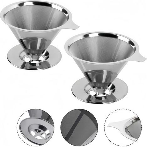 Lot de 2 filtres à café réutilisables et écologiques en acier inoxydable 304 - Filtres goutte à goutte - Camping - Double filtre (1/4)