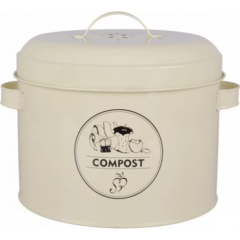 Esschert Design – Composteur de cuisine 6.3L en métal avec filtre carbone – Hauteur 21 cm – Couvercle perforé avec poignée – Solution esthétique anti-odeurs (1/4)