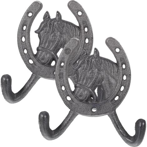 Lot de 2 crochets muraux en fer forgé en forme de cheval