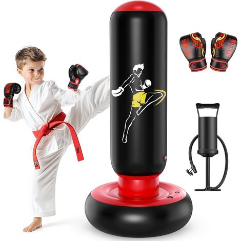Sac De Frappe pour Enfants avec Gants De Boxe, 168cm Pouces Sac De Boxe Gonflable pour Enfants, Cadeaux pour Garçons Et Filles De 6 à 12 Ans, pour Pratiquer Karaté (1/5)
