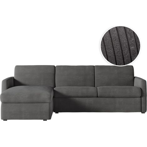 Canapé d'angle convertible express 4 pl AGATHE 140x190cm en velours côtelé gris foncé - Matelas 13cm (1/5)