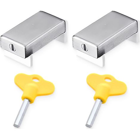 Verrous pour fenêtre, Verrou Baie Coulissante, Lot de 2 serrures de sécurité de cadre de porte en alliage d'aluminium pour fenêtres coulissantes, avec clé, pour enfants