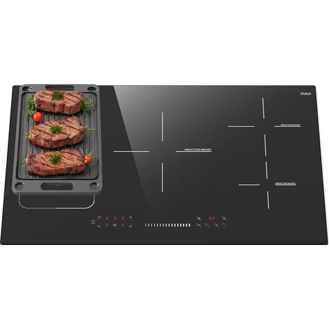 Plaque induction 5 foyers 90CM – Zone combinée flexible 39x21cm – Commande tactile slider – Fonction boost 7200W – Verrouillage de sécurité